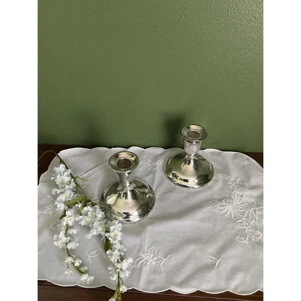 International‎ Silver Co Silver Plated Weighted Candlestick Holders Pair Vintage